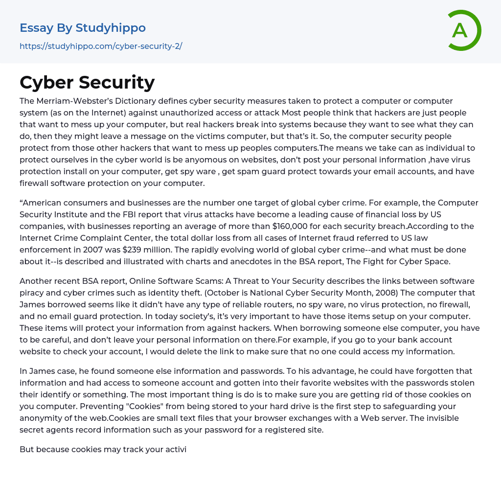 Cyber Security Essay Example