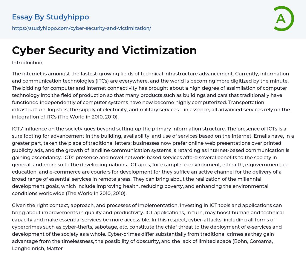 Cyber Security and Victimization Essay Example