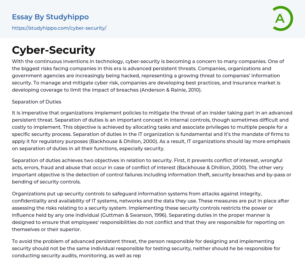 Cyber-Security Essay Example