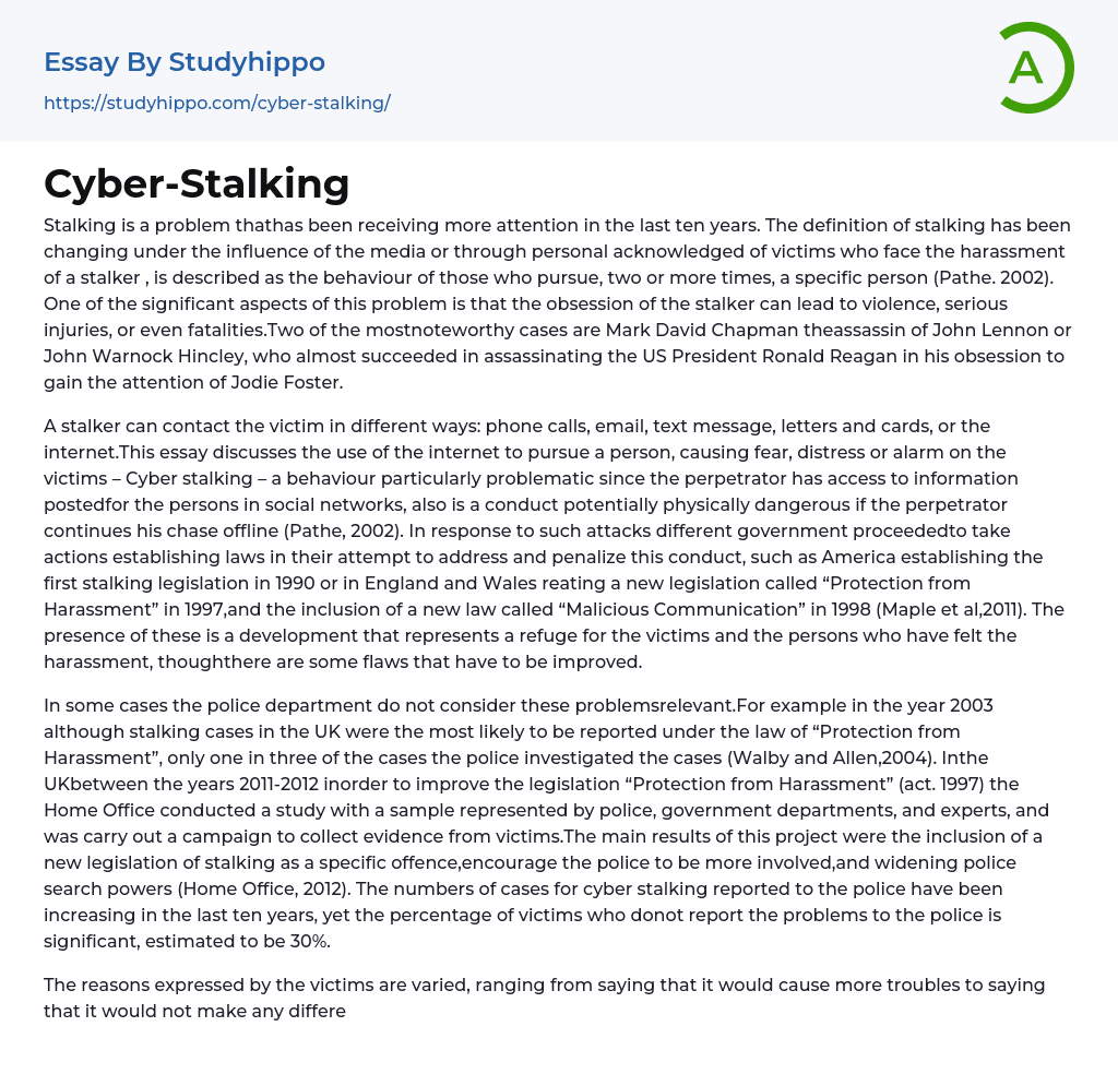 cyber stalking introduction essay