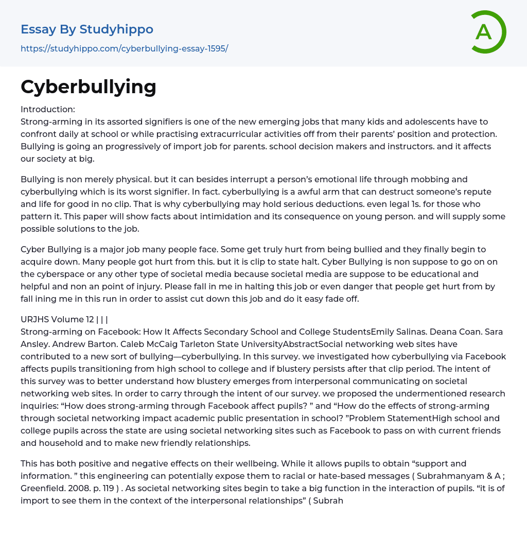 Cyberbullying Essay Example