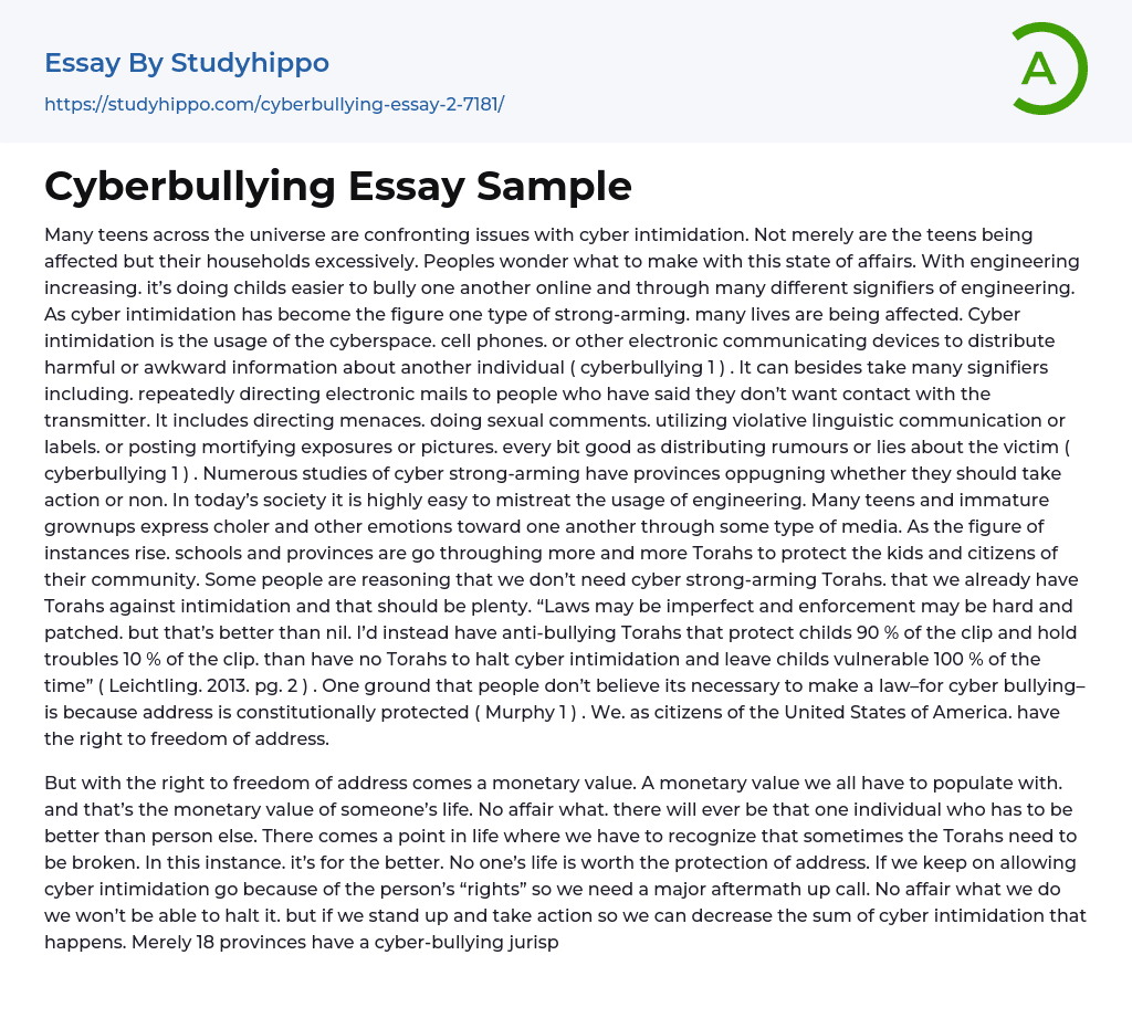Cyberbullying Essay Sample