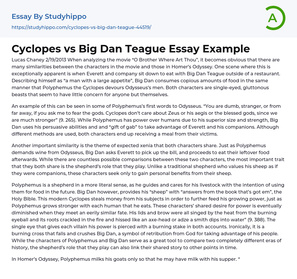 Cyclopes vs Big Dan Teague Essay Example