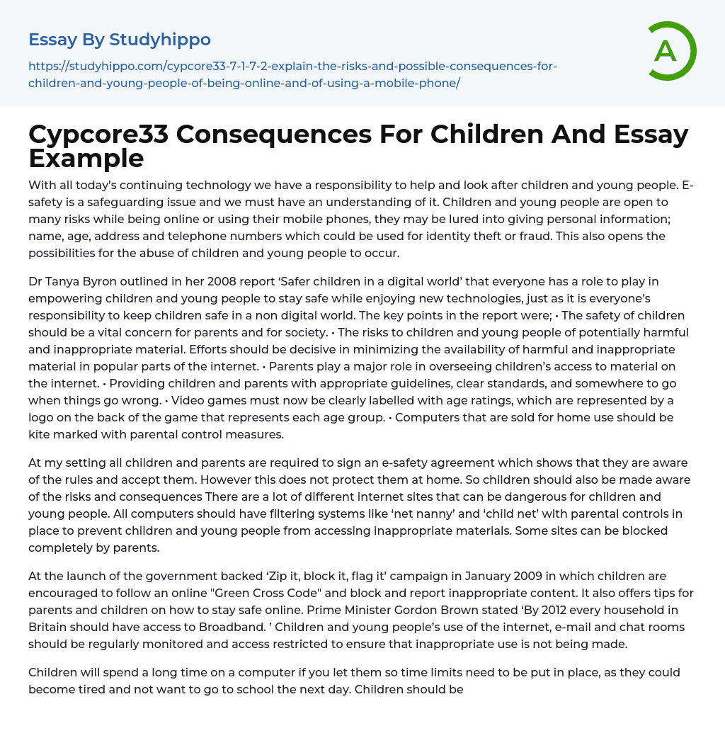 Cypcore33 Consequences For Children And Essay Example