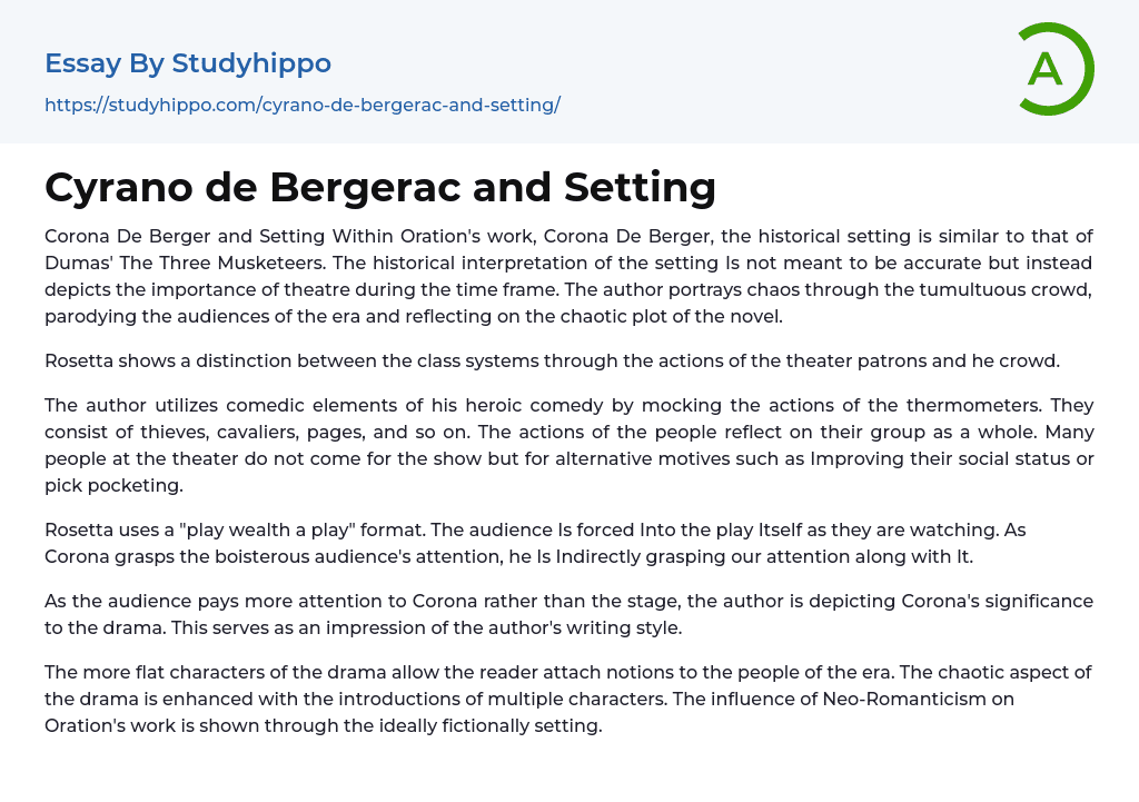 Cyrano de Bergerac and Setting Essay Example