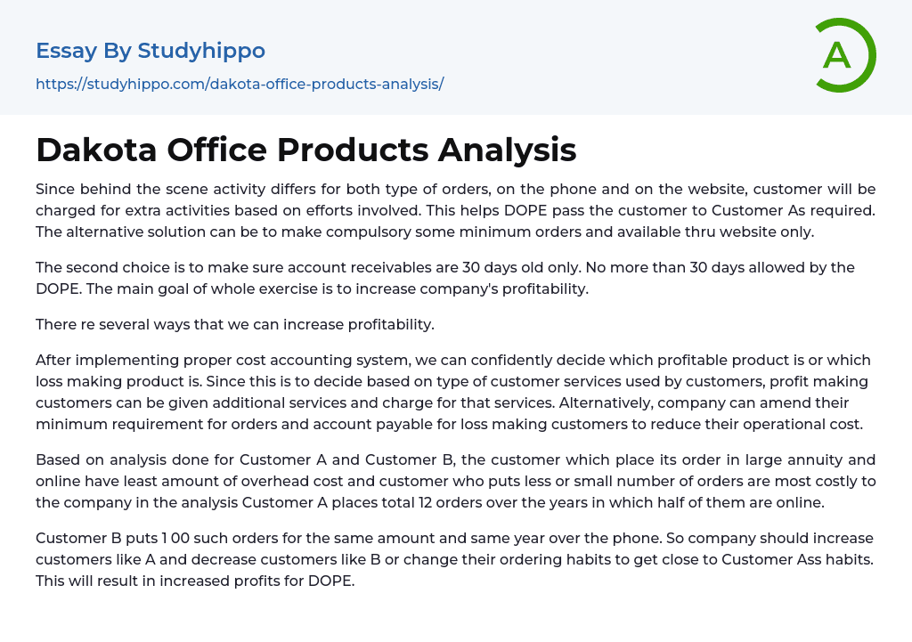 Dakota Office Products Analysis Essay Example