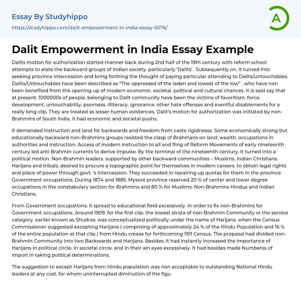 Dalit Empowerment in India Essay Example