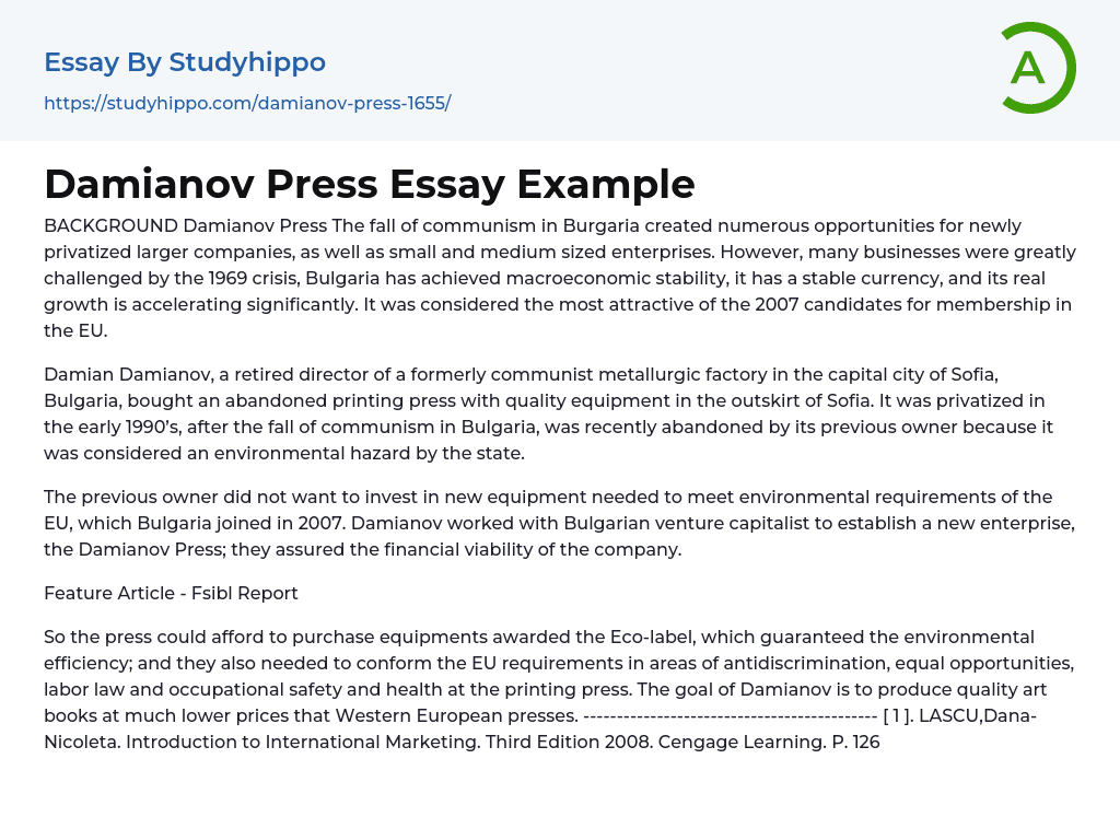 Damianov Press Essay Example