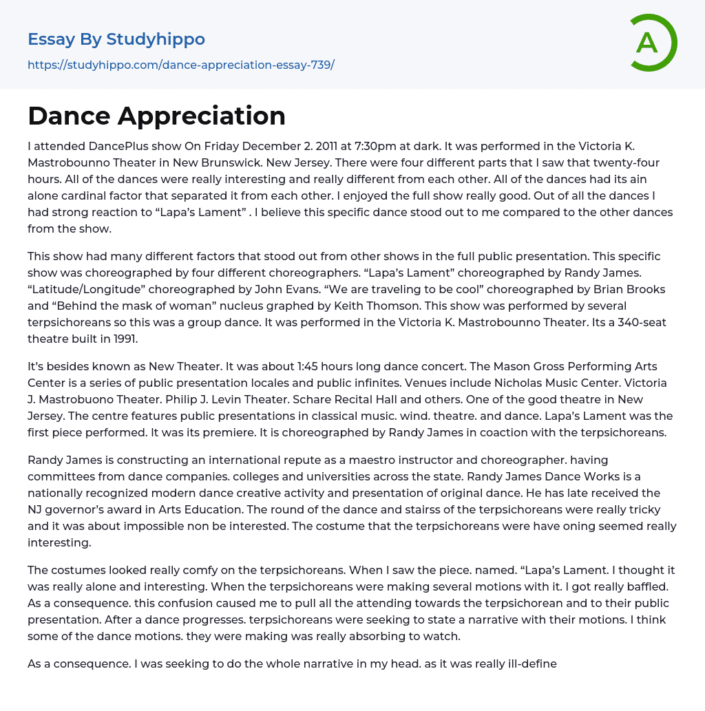 Dance Appreciation Essay Example