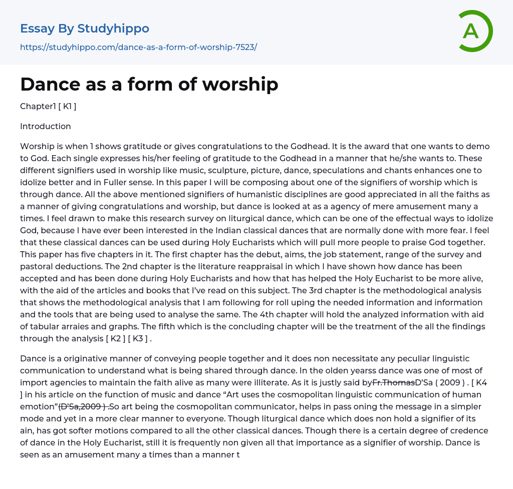 Dance as a form of worship Essay Example