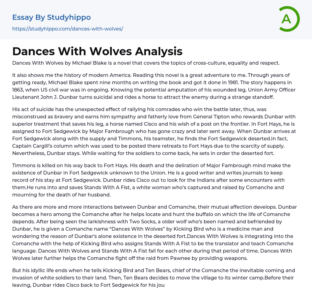 Dances With Wolves Analysis Essay Example