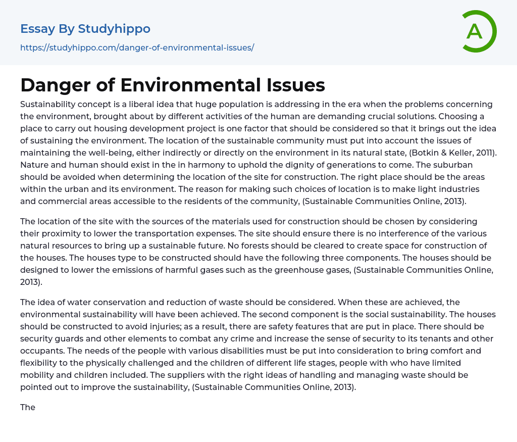 Danger of Environmental Issues Essay Example