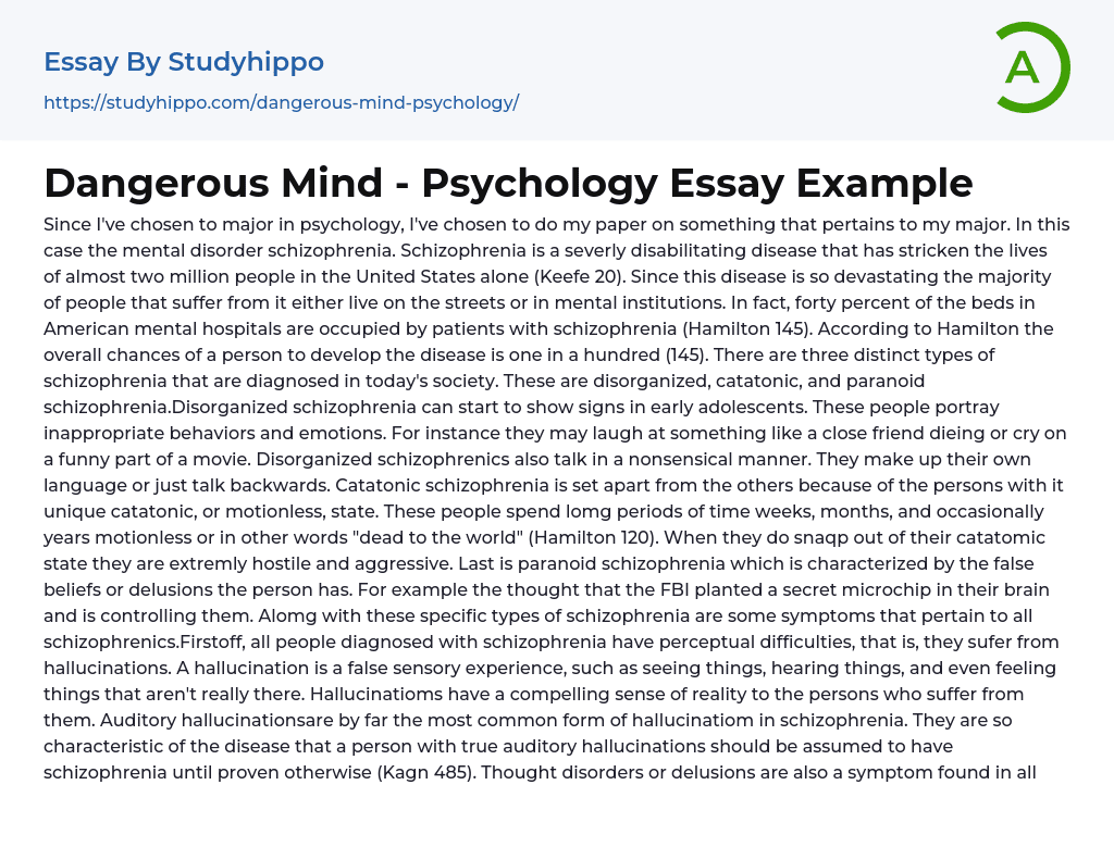 Dangerous Mind – Psychology Essay Example