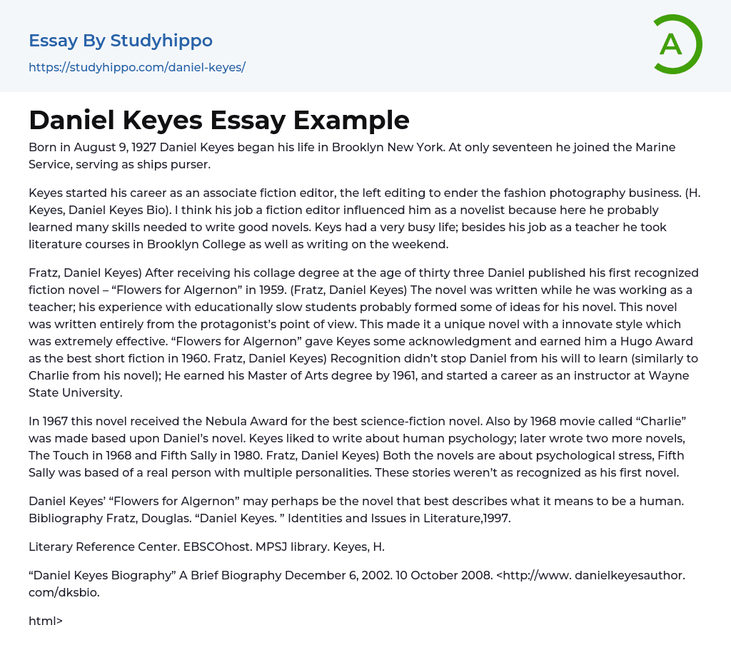 Daniel Keyes Essay Example