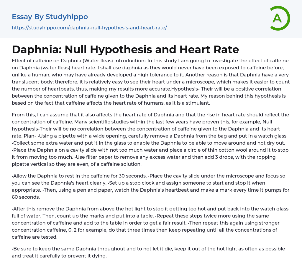 Daphnia: Null Hypothesis and Heart Rate Essay Example