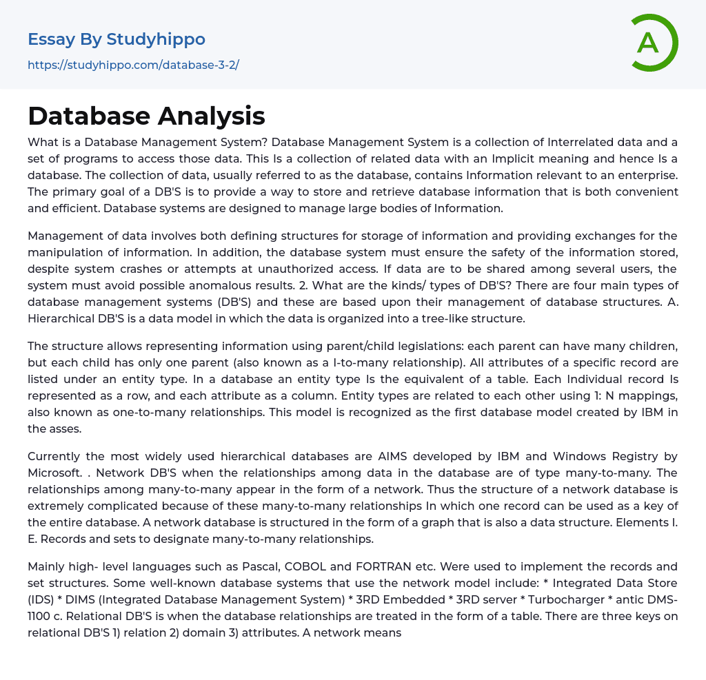Database Analysis Essay Example