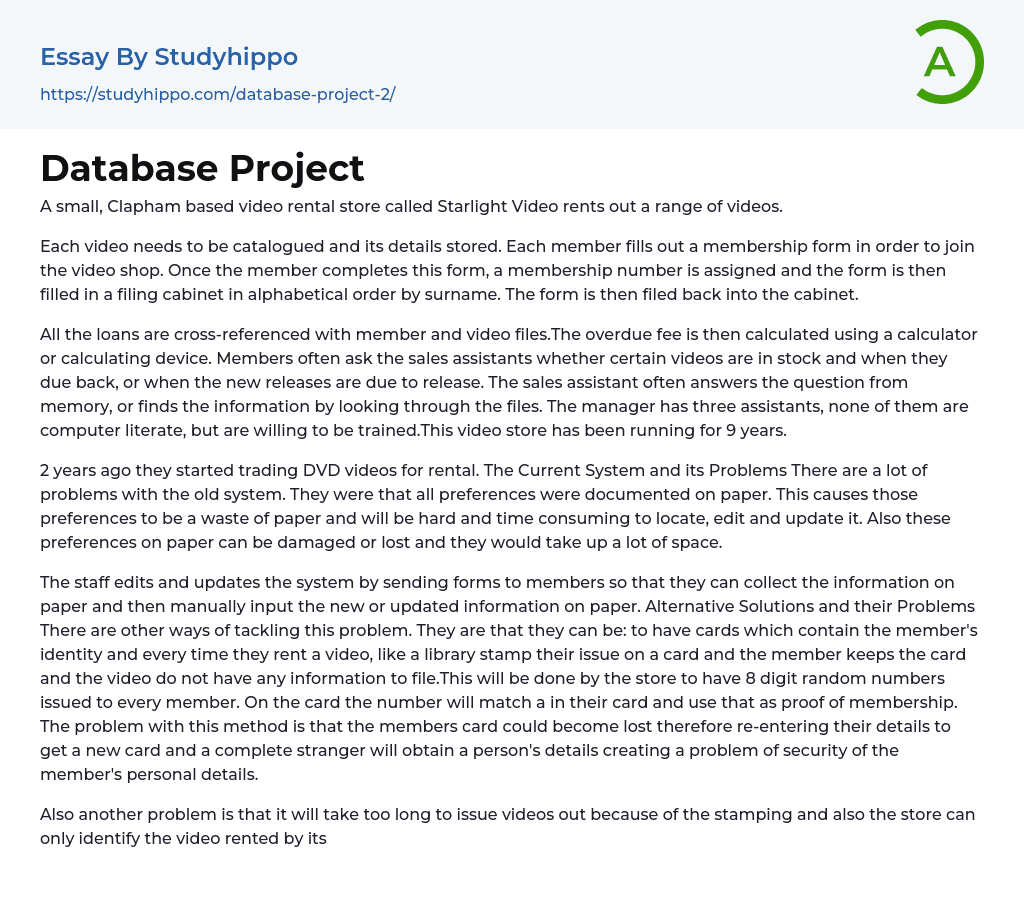 Database Project Essay Example