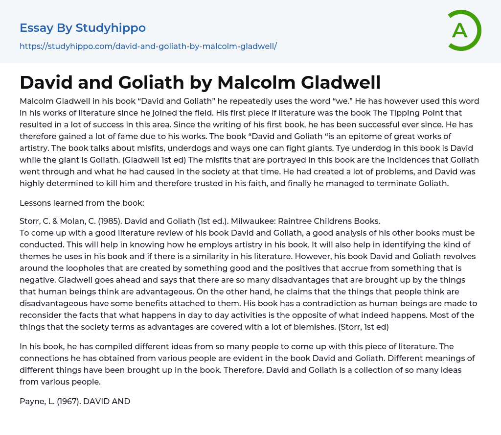 David and Goliath by Malcolm Gladwell Essay Example
