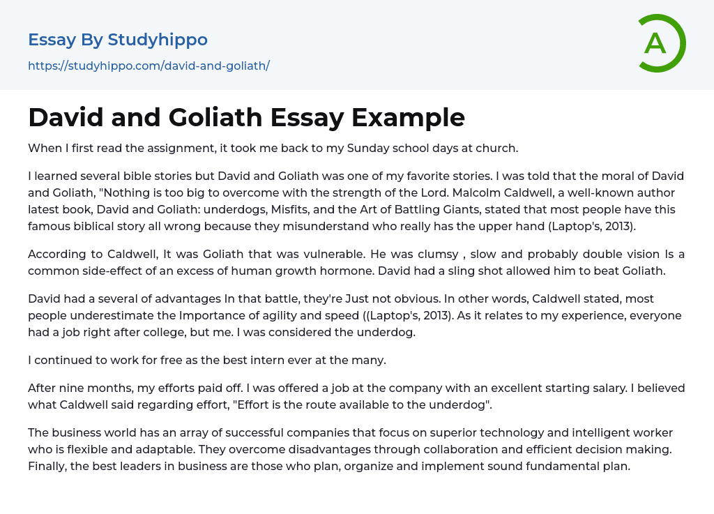 David and Goliath Essay Example