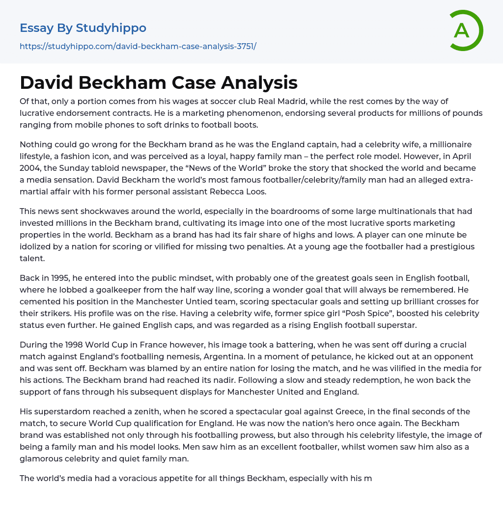David Beckham Case Analysis Essay Example