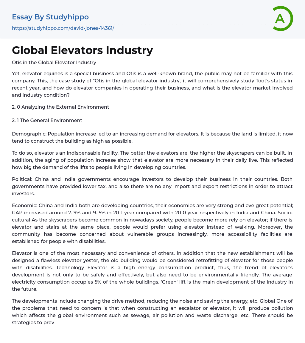 Global Elevators Industry Essay Example