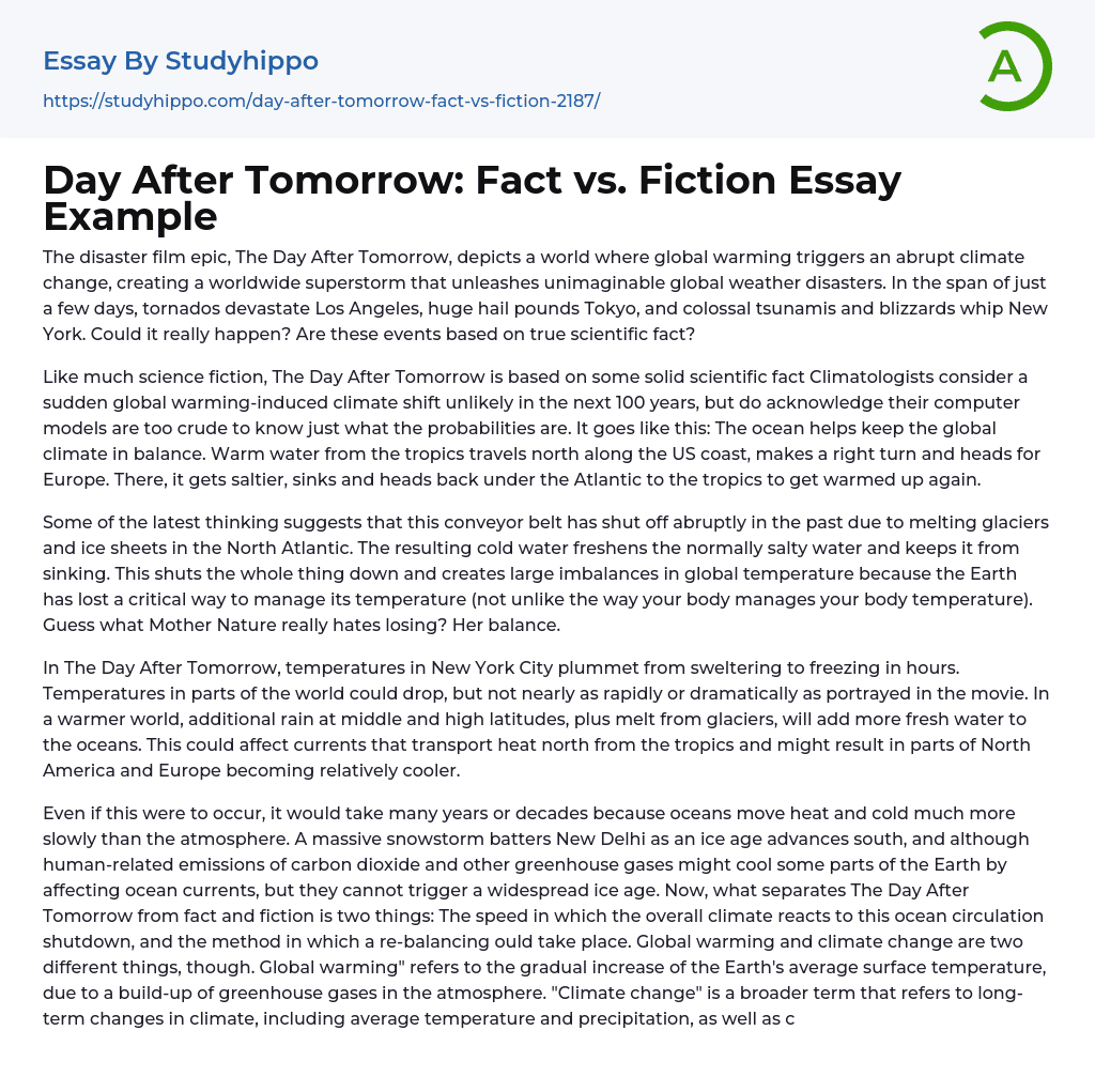 Day After Tomorrow: Fact vs. Fiction Essay Example