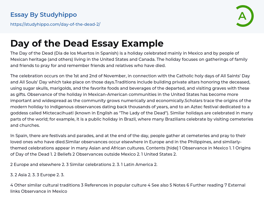 Day of the Dead Essay Example