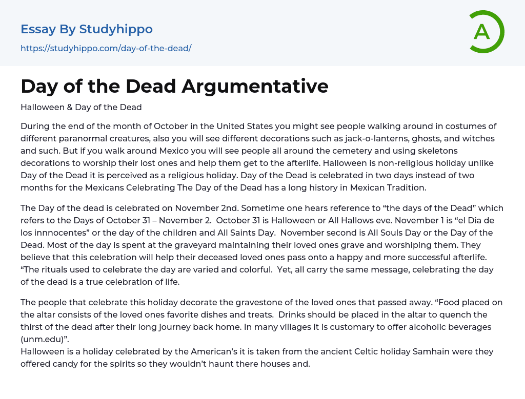 Day of the Dead Argumentative Essay Example