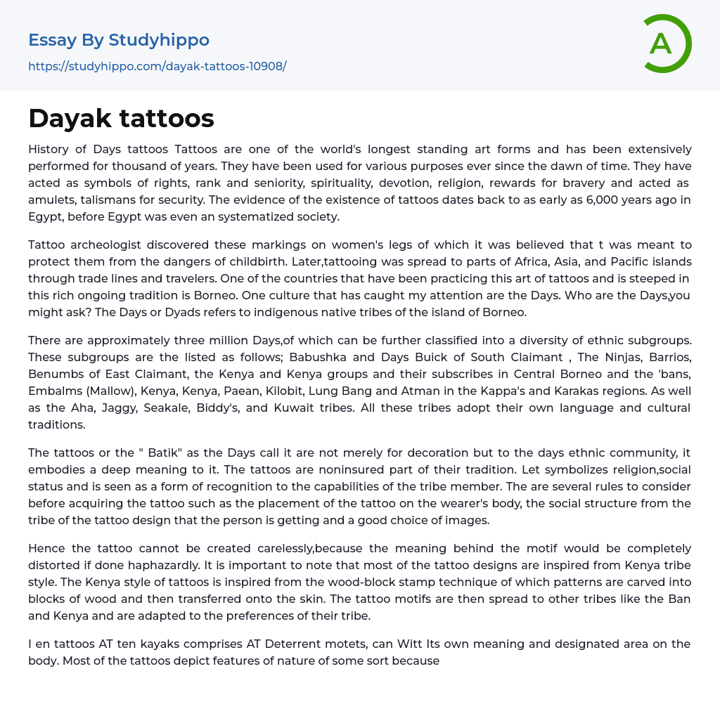 Dayak tattoos Essay Example