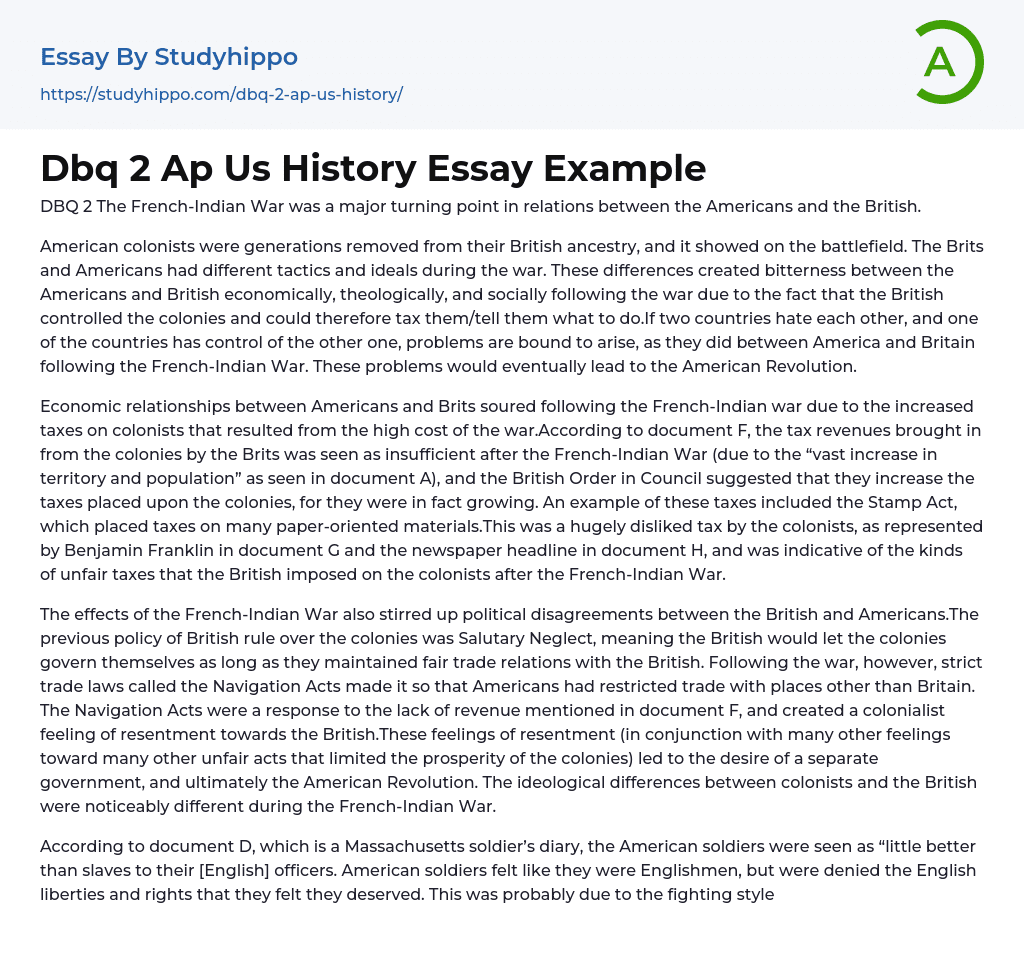 Dbq 2 Ap Us History Essay Example