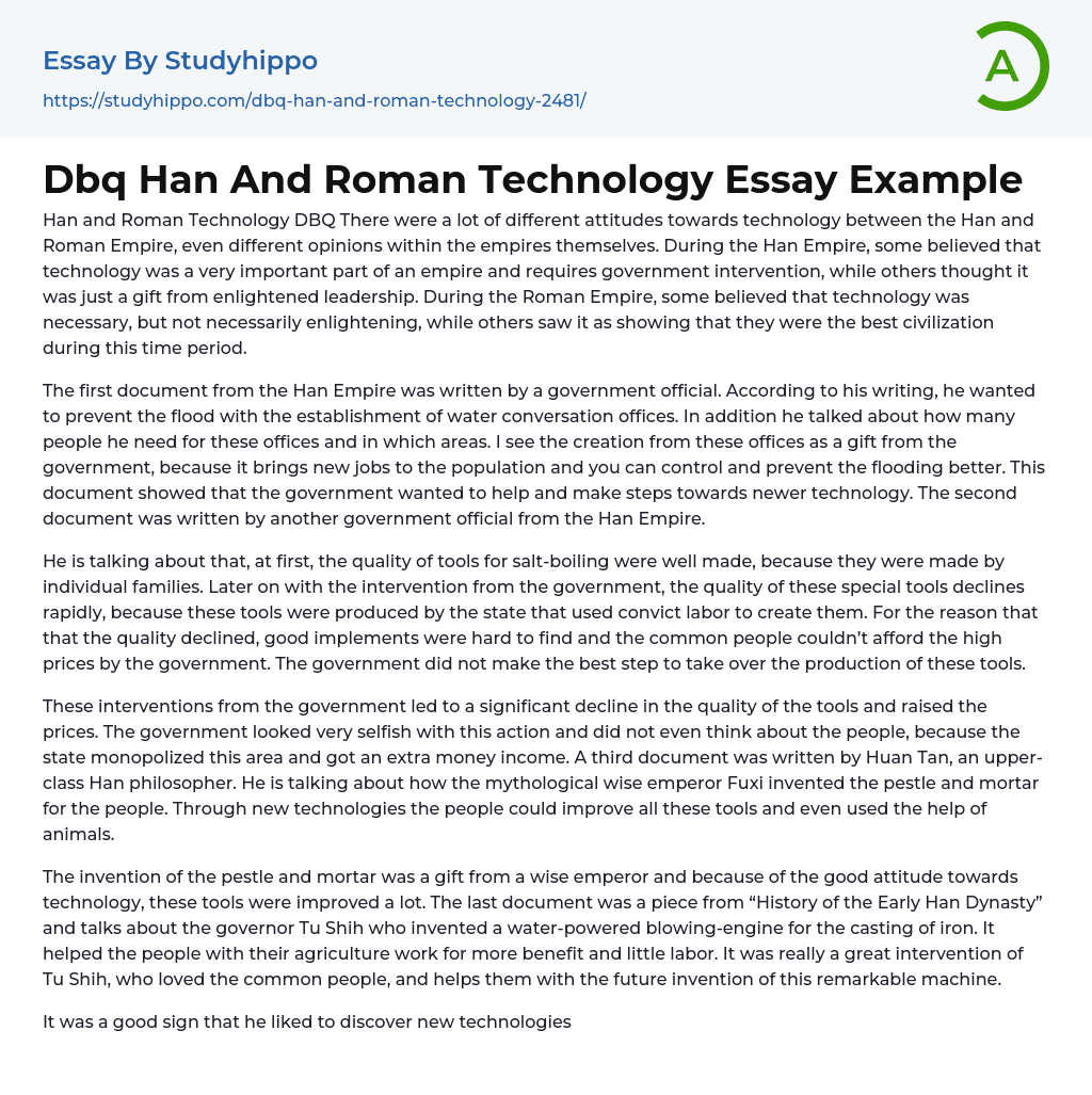 Dbq Han And Roman Technology Essay Example