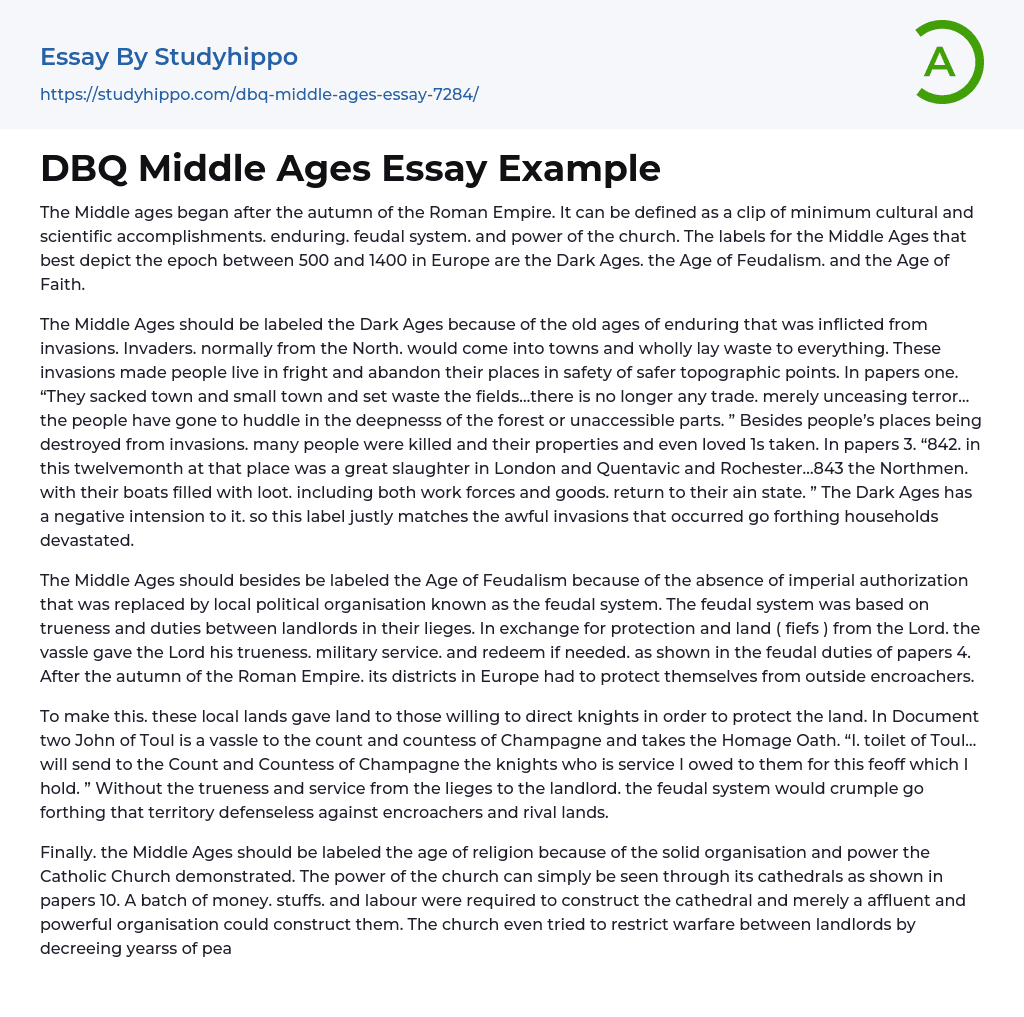 DBQ Middle Ages Essay Example
