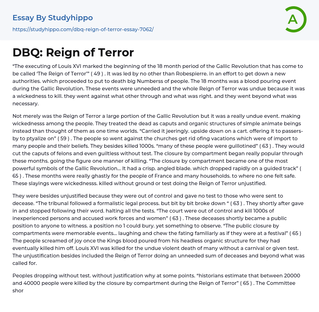 DBQ: Reign of Terror Essay Example