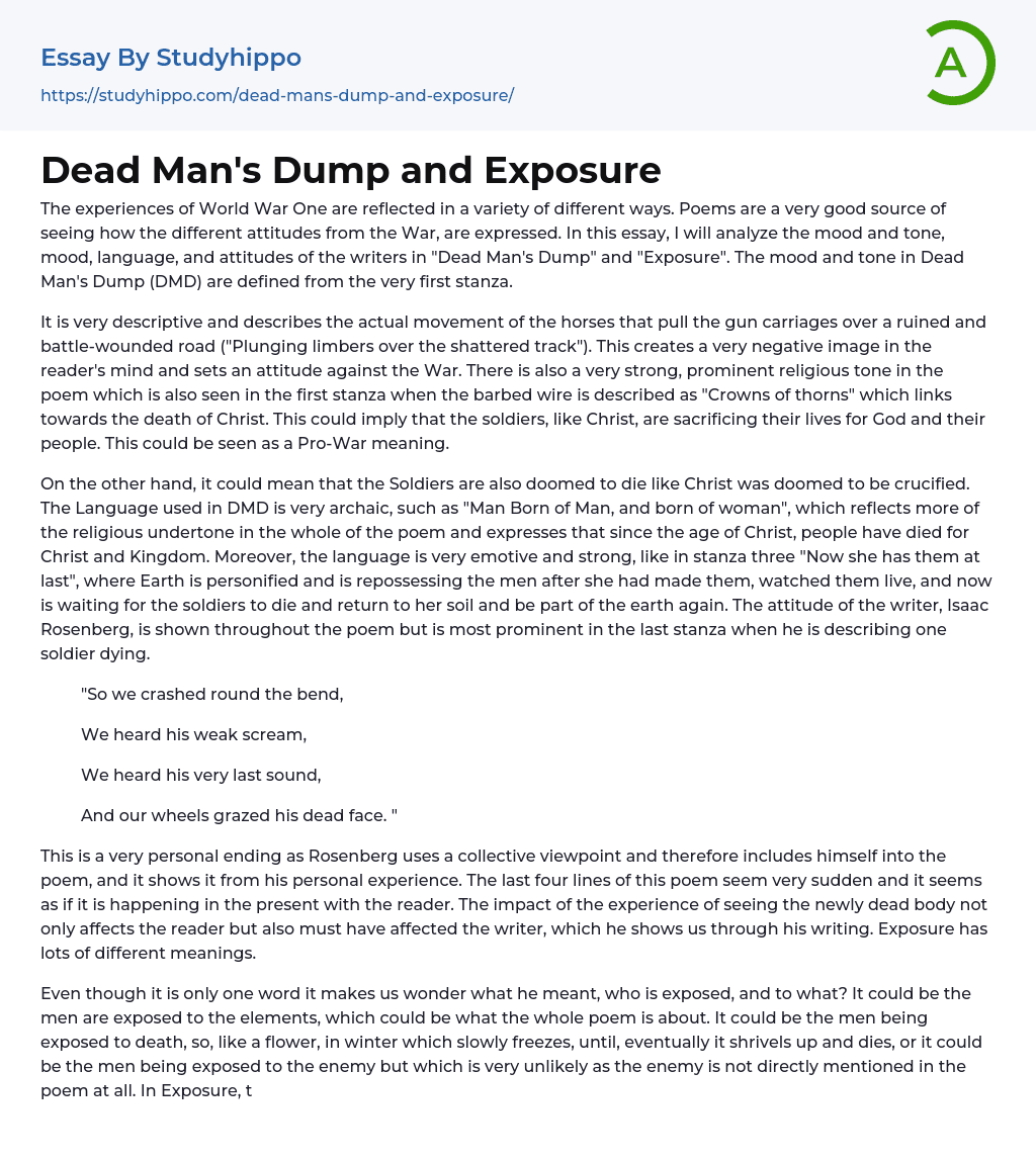 Dead Man’s Dump and Exposure Essay Example