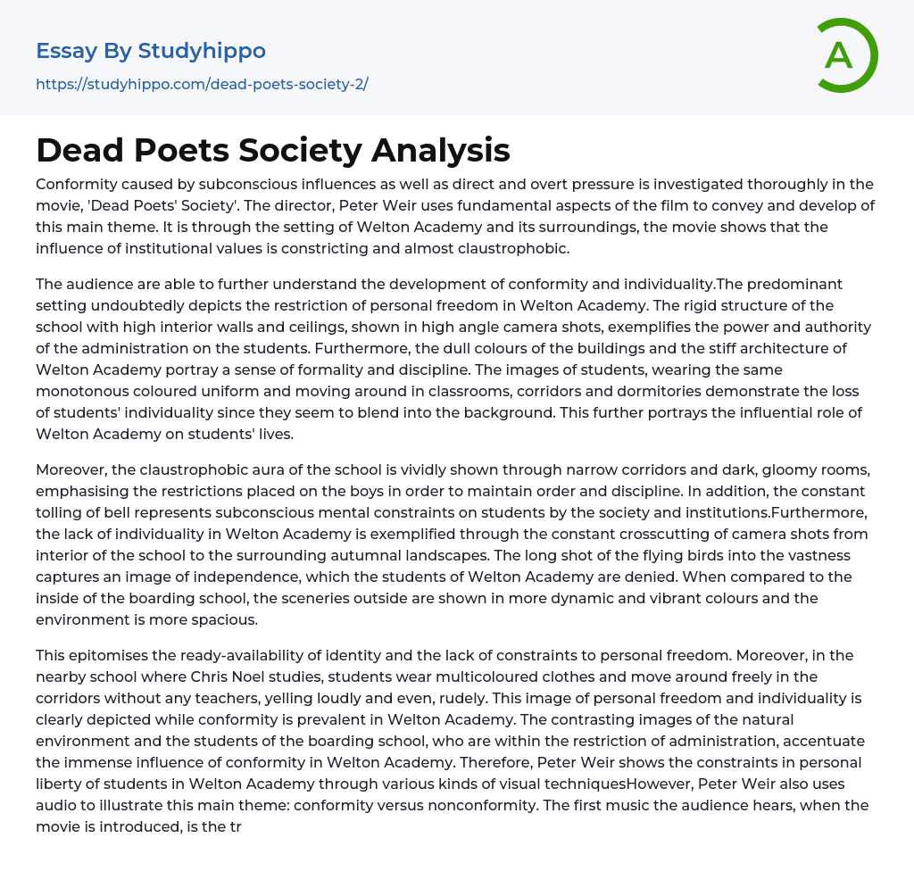 Dead Poets Society Analysis Essay Example