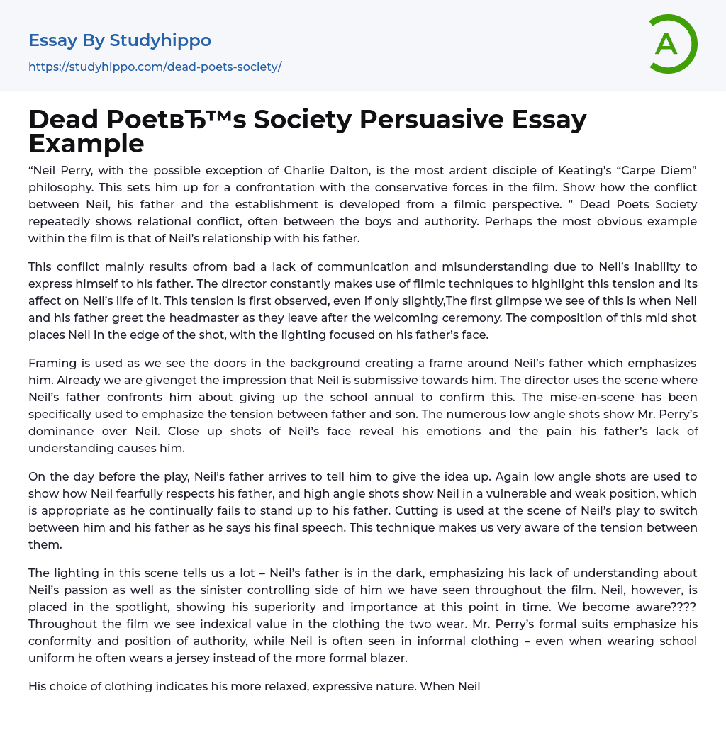 Dead Poet’s Society Persuasive Essay Example
