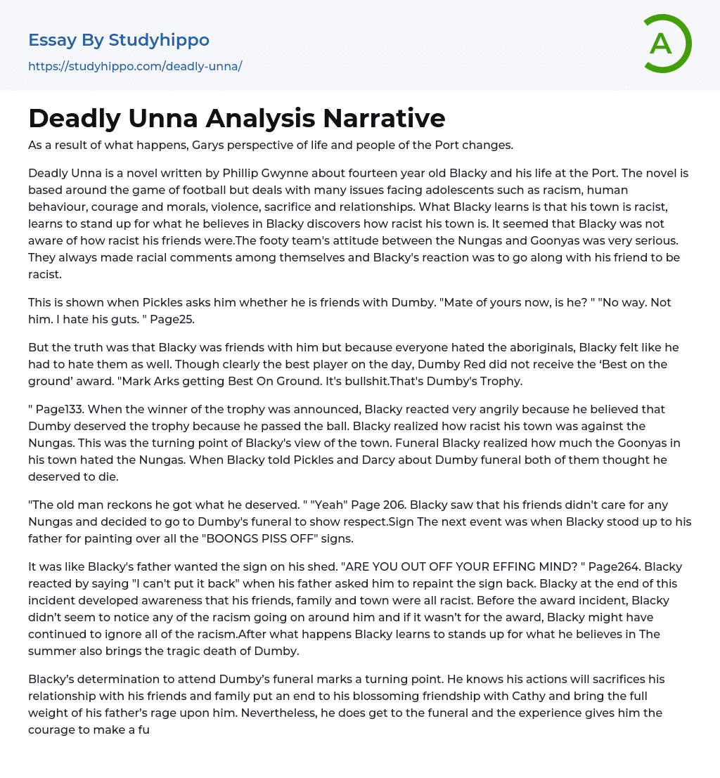 Deadly Unna Analysis Narrative Essay Example
