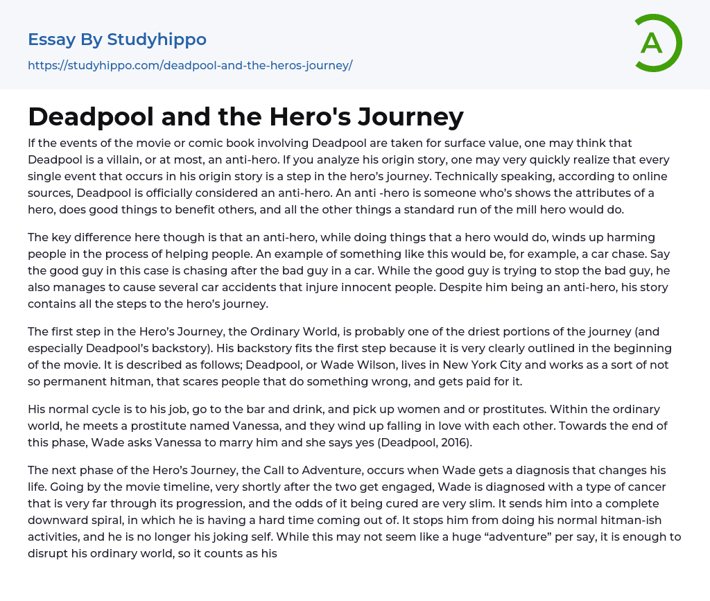 Deadpool and the Hero’s Journey Essay Example