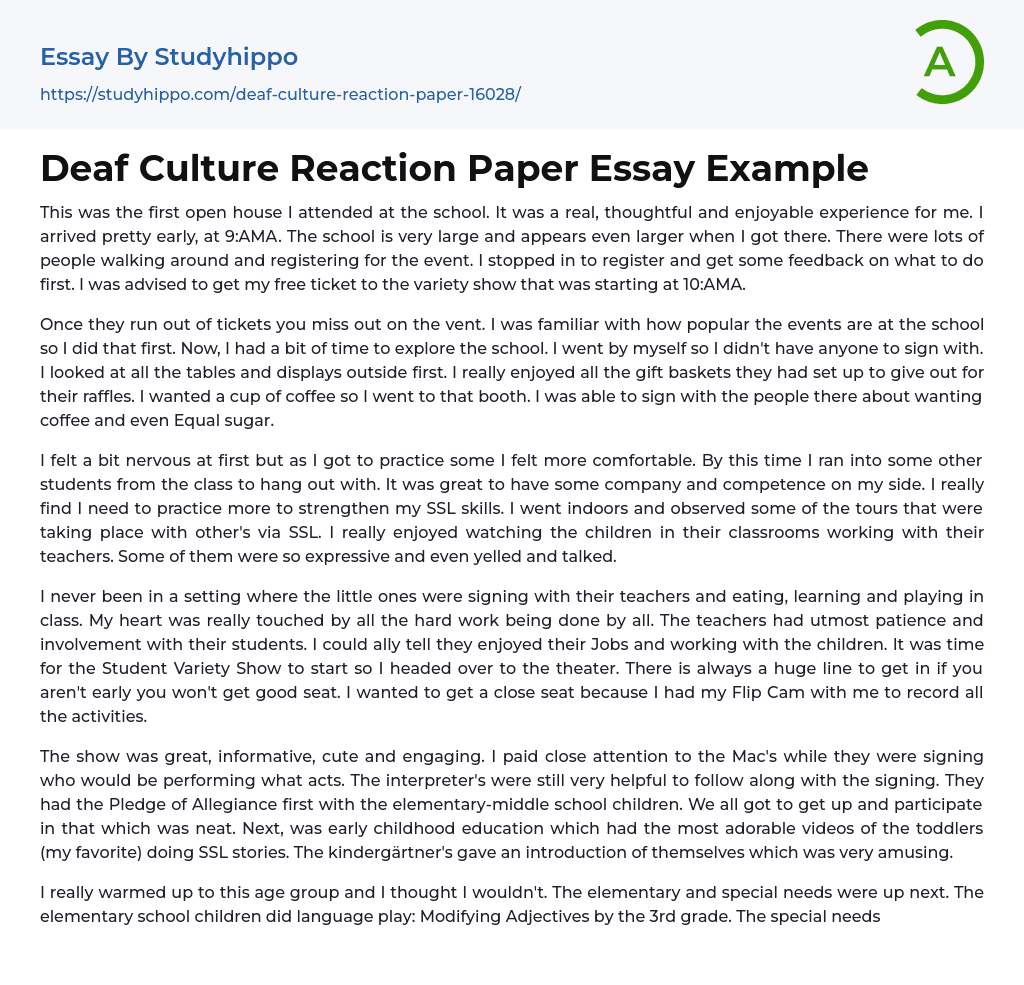 Deaf Culture Reaction Paper Essay Example