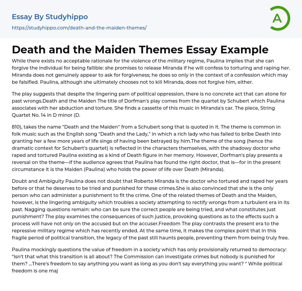 Death and the Maiden Themes Essay Example