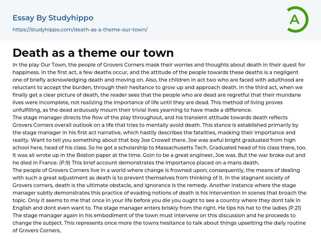 Death as a theme our town Essay Example