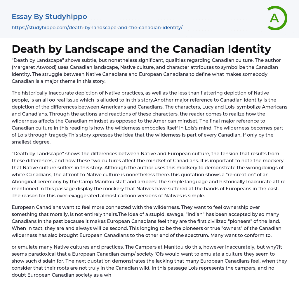 Death by Landscape and the Canadian Identity Essay Example
