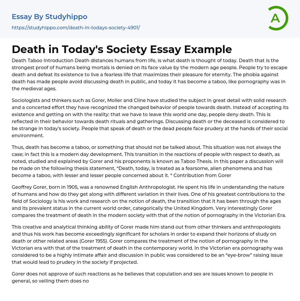Death in Today’s Society Essay Example