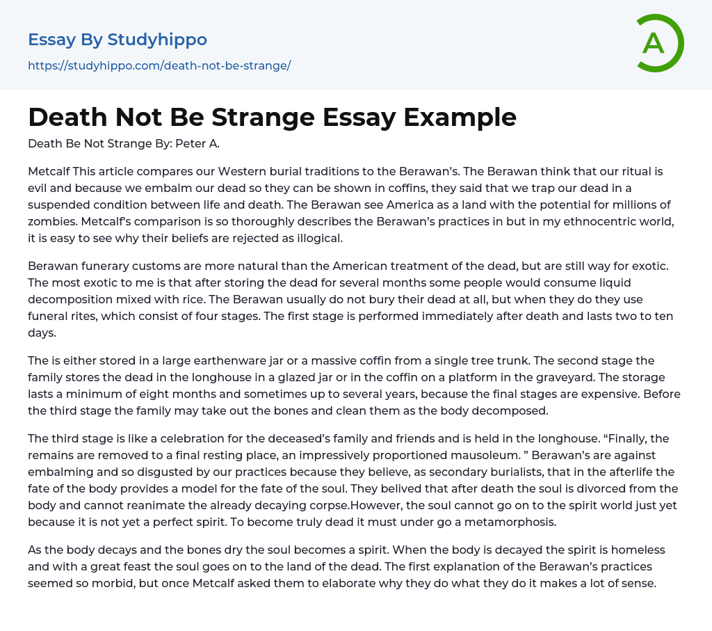 “Death Not Be Strange” Essay Example