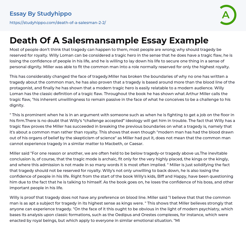 Death Of A Salesmansample Essay Example