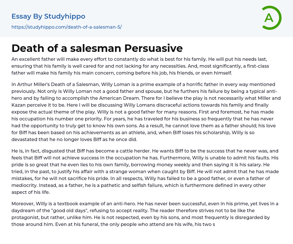 Death of a salesman Persuasive Essay Example