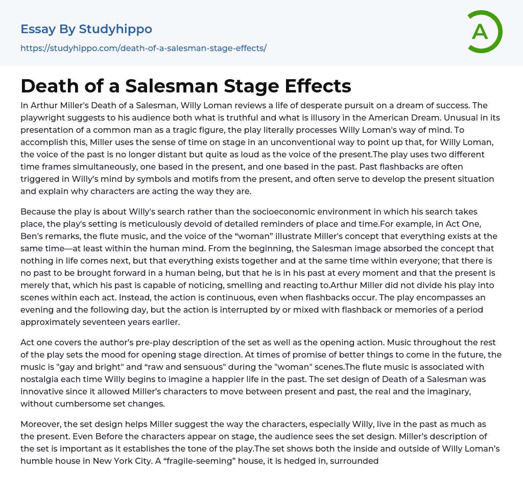Death of a Salesman Stage Effects Essay Example