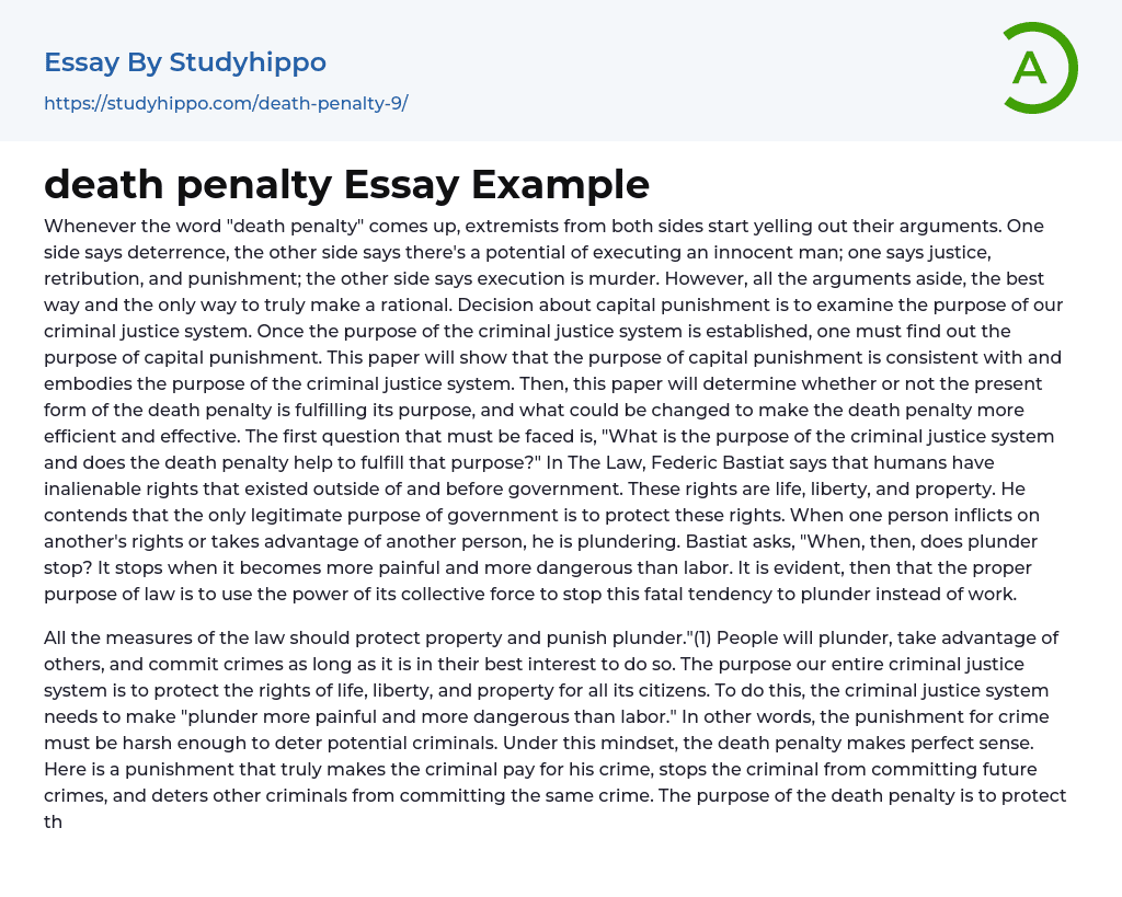 death penalty Essay Example