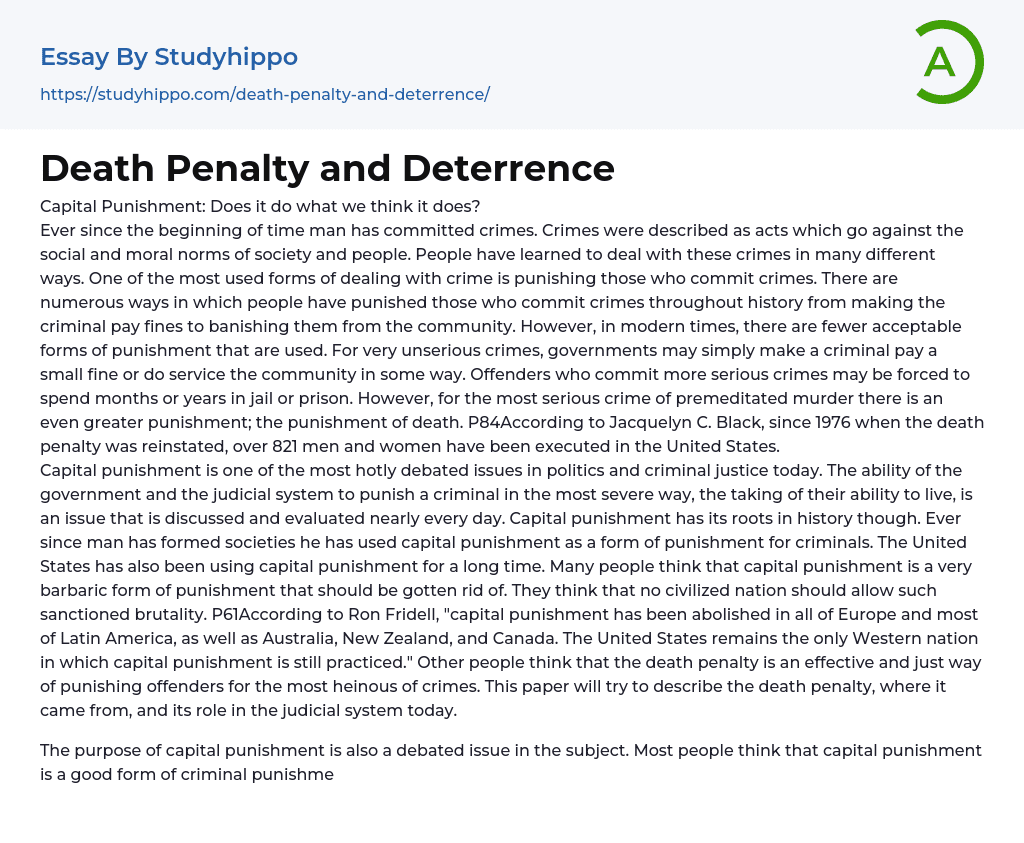 Death Penalty and Deterrence Essay Example