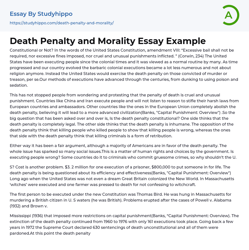 Death Penalty and Morality Essay Example